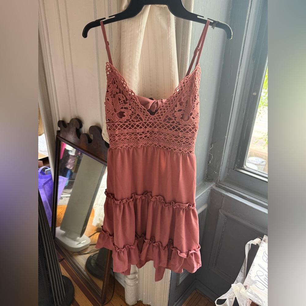 SHEIN Lace Detail Midi Dress in Mauve